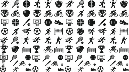 Collection of black sports icons on white background