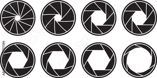Camera Aperture Diaphragm Blades Set, Various Openings, Photography Concept Vector Illustration