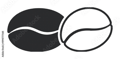 コーヒー豆のフラットなベクターアイコン、ミニマルな黒と白のコーヒー豆のイラスト、カフェのロゴやメニューデザインに最適なシンプルなコーヒー豆のグラフィック素材