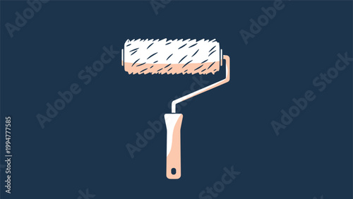 Paint roller tool for renovation and home improvement projects shown in a flat vector illustration style with a textured finish.