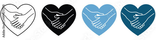 Hugging heart icon set, heart hug isolated line icon on white background, love and care symbols, compassion and emotional support concept, modern outline vector design for apps, wellness, and social a