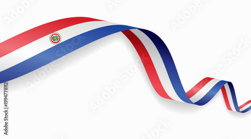 Paraguayan flag waving ribbon, symbolizing national pride, ideal for patriotic badges, certificates, or cultural design themes and national holidays. Vector illustration.