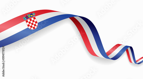 Croatian flag waving ribbon, symbolizing national pride, ideal for patriotic badges, certificates, or cultural design themes and national holidays. Vector illustration.
