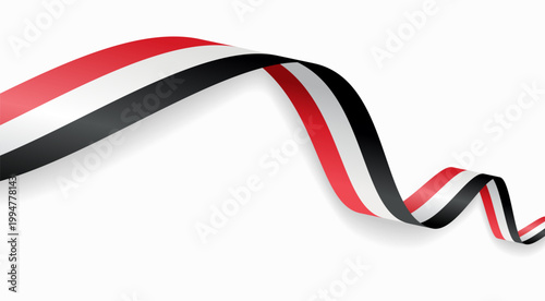 Yemeni flag waving ribbon, symbolizing national pride, ideal for patriotic badges, certificates, or cultural design themes and national holidays. Vector illustration.