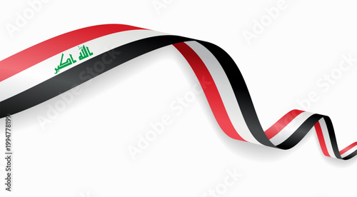 Iraqi flag waving ribbon, symbolizing national pride, ideal for patriotic badges, certificates, or cultural design themes and national holidays. Vector illustration.