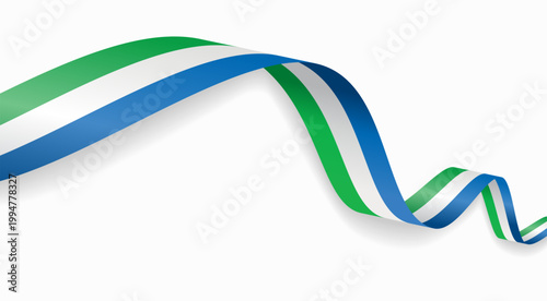 Sierra Leone flag waving ribbon, symbolizing national pride, ideal for patriotic badges, certificates, or cultural design themes and national holidays. Vector illustration.