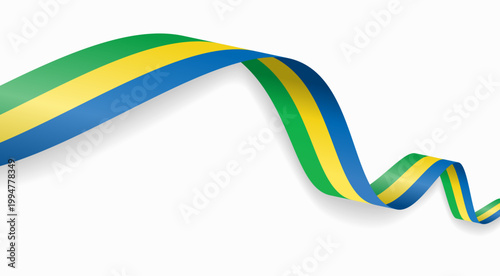 Gabon flag waving ribbon, symbolizing national pride, ideal for patriotic badges, certificates, or cultural design themes and national holidays. Vector illustration.
