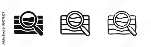 Skin Analysis and Dermatology Icon Set with Magnifying Glass over Skin Layers