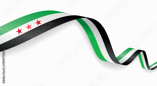 Syrian flag waving ribbon, symbolizing national pride, ideal for patriotic badges, certificates, or cultural design themes and national holidays. Vector illustration.