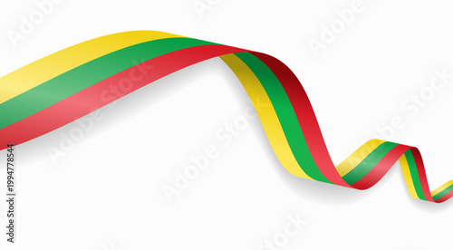 Lithuanian flag waving ribbon, symbolizing national pride, ideal for patriotic badges, certificates, or cultural design themes and national holidays. Vector illustration.