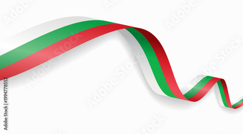 Bulgarian flag waving ribbon, symbolizing national pride, ideal for patriotic badges, certificates, or cultural design themes and national holidays. Vector illustration.