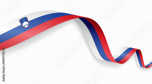 Slovenian flag waving ribbon, symbolizing national pride, ideal for patriotic badges, certificates, or cultural design themes and national holidays. Vector illustration.