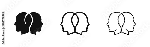 Empathy and Human Communication Icon Set with Overlapping Head Silhouettes