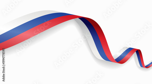 Russian flag waving ribbon, symbolizing national pride, ideal for patriotic badges, certificates, or cultural design themes and national holidays. Vector illustration.