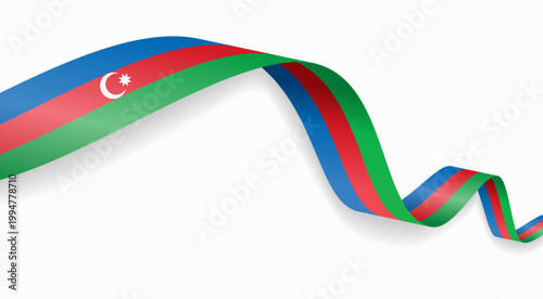 Azerbaijani flag waving ribbon, symbolizing national pride, ideal for patriotic badges, certificates, or cultural design themes and national holidays. Vector illustration.
