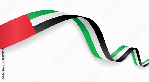United Arab Emirates flag waving ribbon, symbolizing national pride, ideal for patriotic badges, certificates, or cultural design themes and national holidays. Vector illustration.
