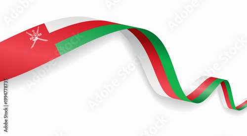 Omani flag waving ribbon, symbolizing national pride, ideal for patriotic badges, certificates, or cultural design themes and national holidays. Vector illustration.