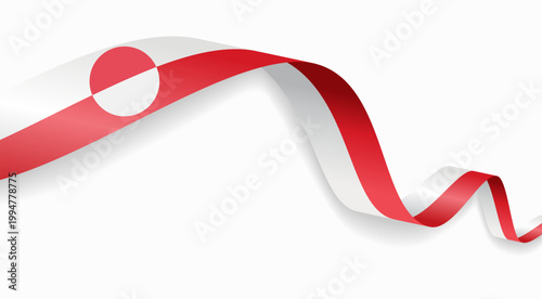 Greenland flag waving ribbon, symbolizing national pride, ideal for patriotic badges, certificates, or cultural design themes and national holidays. Vector illustration.