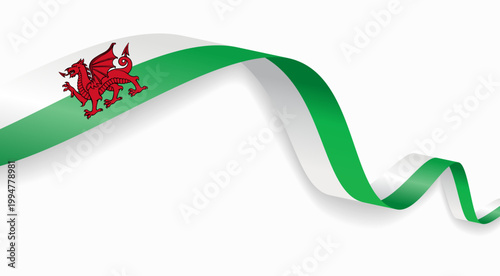 Welsh flag waving ribbon design for national holidays. Vector illustration.