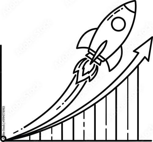 A rocket launching upwards on a graph showing rapid growth and success
