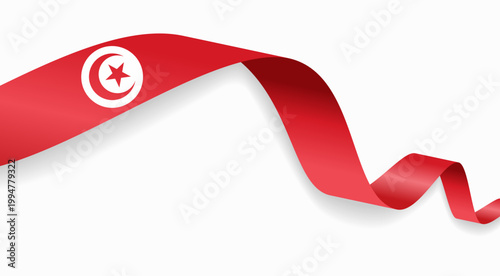 Tunisian flag waving ribbon design for national holidays. Vector illustration.