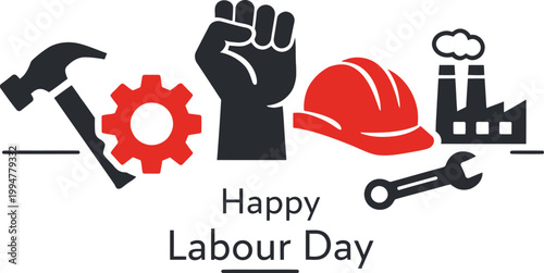 Happy labour day celebrating workers and industrial progress