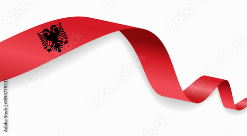 Albanian flag waving ribbon design for national holidays. Vector illustration.