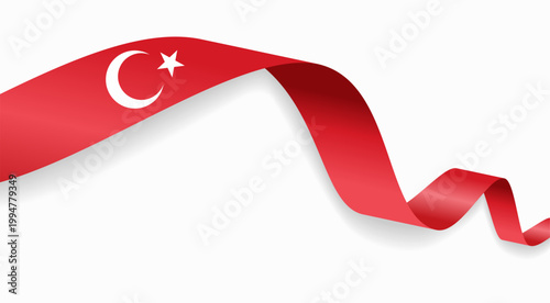 Turkish flag waving ribbon design for national holidays. Vector illustration.