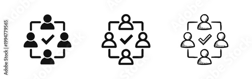 Verified Team and Selected Candidates Icon Set with People and Checkmark