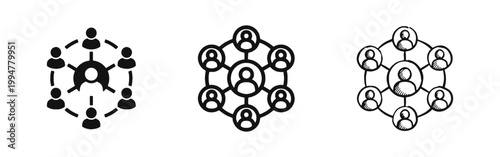 Social Networking and Team Collaboration Icon Set with Connected People Group