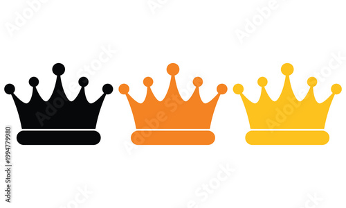 Three stylized crowns in varying colors of black, orange, and yellow