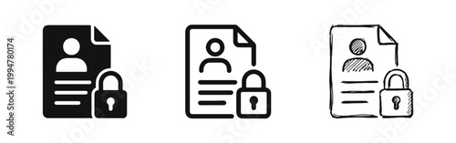 Data Privacy and Profile Security Icon with Document and Padlock