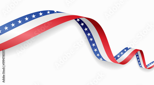 American flag waving ribbon design for national holidays. Vector illustration.