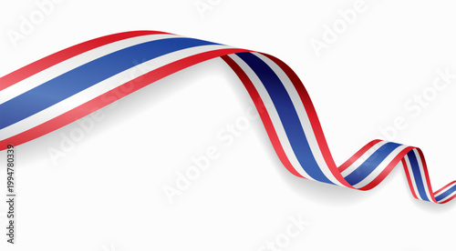 Thai flag waving ribbon design for national holidays. Vector illustration.