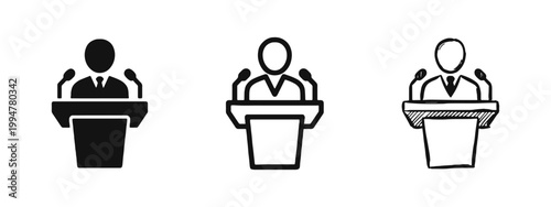 Public Speaking Presentation Podium and Speaker Icon with Microphones