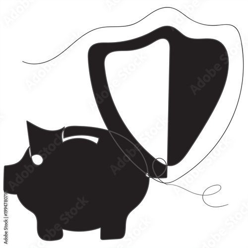 Piggy Bank Inside Shield Icon Financial Security Protection Concept