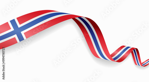 Norwegian flag waving ribbon design for national holidays. Vector illustration.
