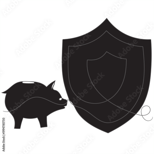 Piggy Bank Inside Shield Icon Financial Security Protection Concept