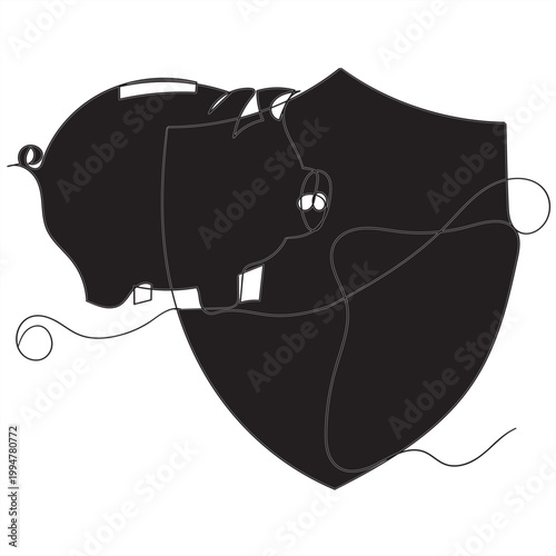 Piggy Bank Inside Shield Icon Financial Security Protection Concept