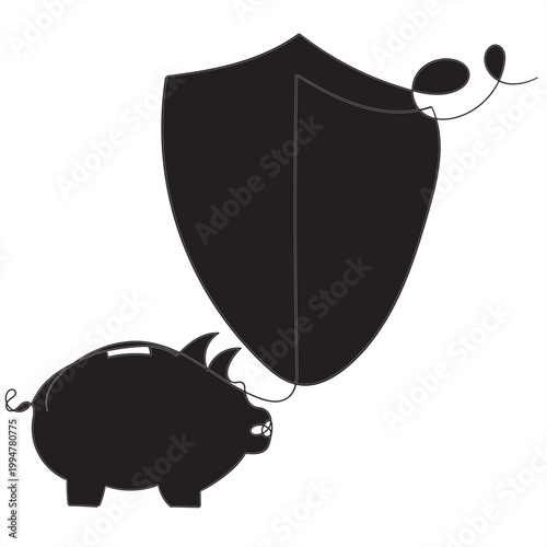Piggy Bank Inside Shield Icon Financial Security Protection Concept