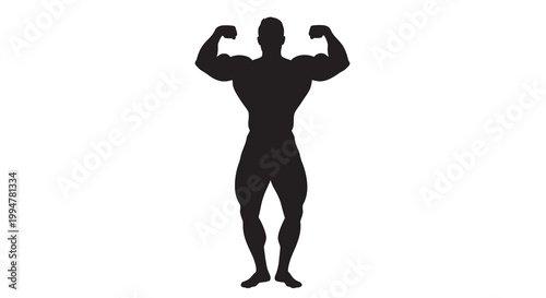 Silhouette of a muscular man flexing his biceps displaying strength