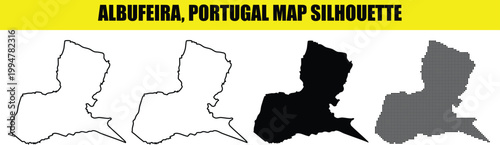 Albufeira portugal map silhouette vector illustration, outline, solid, dotted, and fill.
