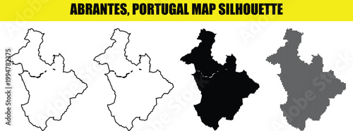 Abrantes portugal map silhouette vector illustration, outline, solid, dotted, and fill.