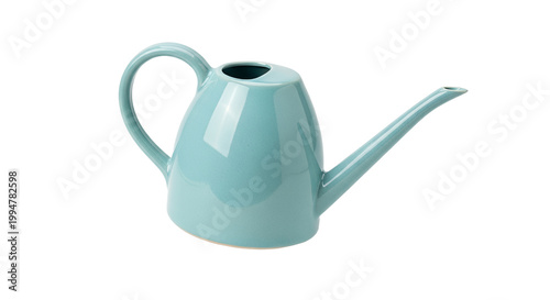 Elegant Teal Ceramic Watering Can with Long Spout Isolated on White Background for Home Gardening and Plant Care