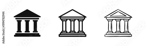 Foto Classical building or bank icon set in flat, outline, and hand-drawn styles