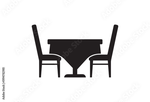 Dining table, chair, furniture, black silhouette, vector icons, minimalist design, table setting