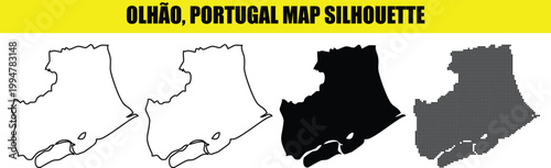 Olhao portugal map silhouette vector collection featuring minimal outline and solid shapes for tourism brochures.