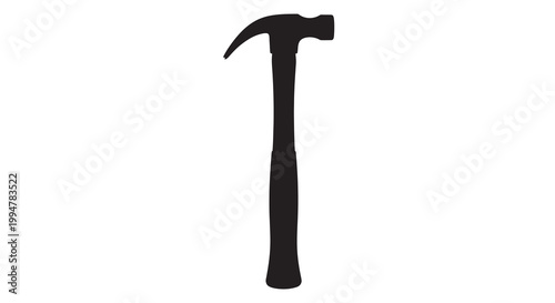 A black silhouette of a standard claw hammer against a white background