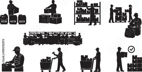 Silhouette people activity icon set business workflow 19