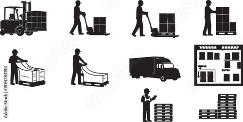 Silhouette people activity icon set business workflow 22